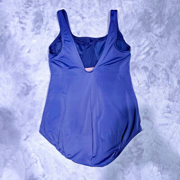 Lands End Scoop Neck Tugless One Piece Swimsuit Navy Blue Womens 16P 16 Petite - Picture 2 of 4
